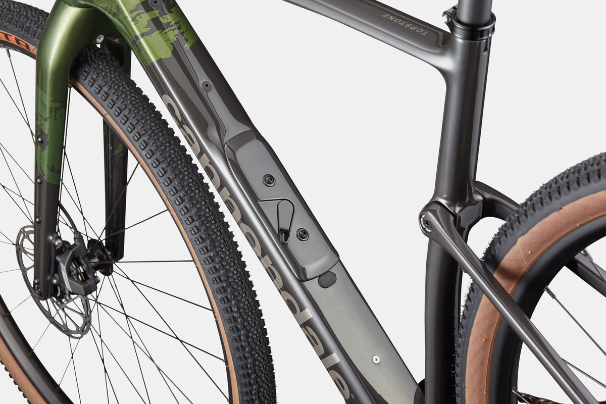 Cannondale Topstone Carbon 2 AXS 1x Spruce Green – StashPort storage and Kingpin frame detail
